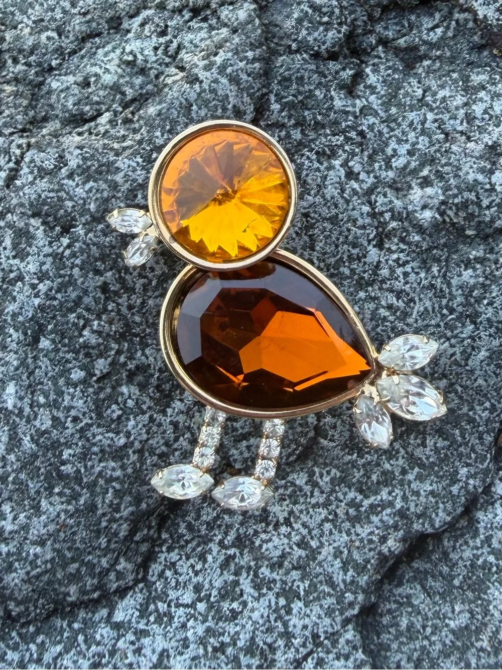 Vintage Austrian Crystal Rivoli Bird Crystal Brooch Topaz Glass